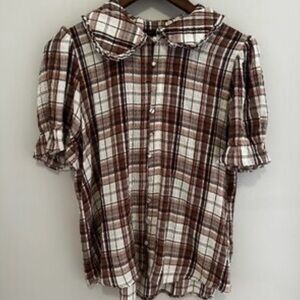 Jane and Delancey Brown Plaid Button-Down Shirt